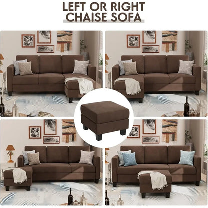 Living Room Sofas, 3 L-Shaped Couch Soft Seat with Modern Linen Fabric,Small Space Sofas for Living Room,Apartment and Office