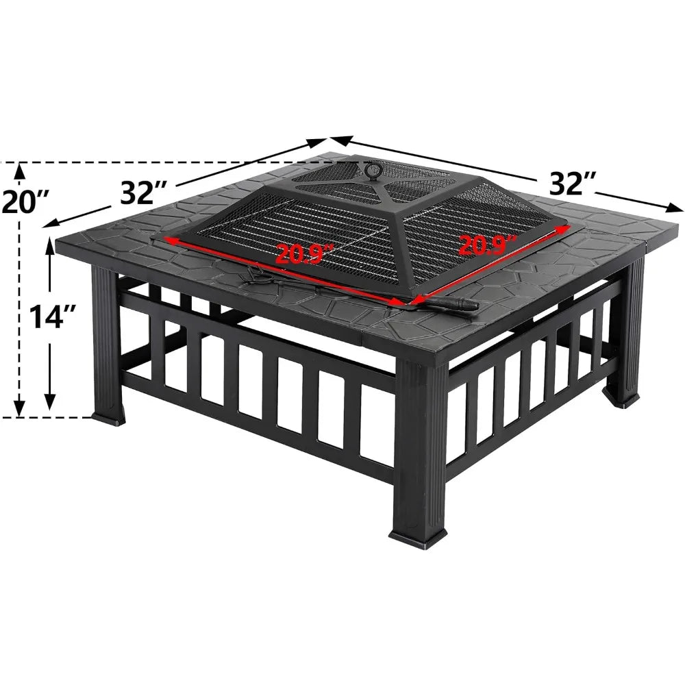 Fire Pits, 32 Inch Outdoor Fire Pit Table, Wood Burning Firepit Stove with Lid for Camping&BBQ, Garden, Backyard, Fire Pits