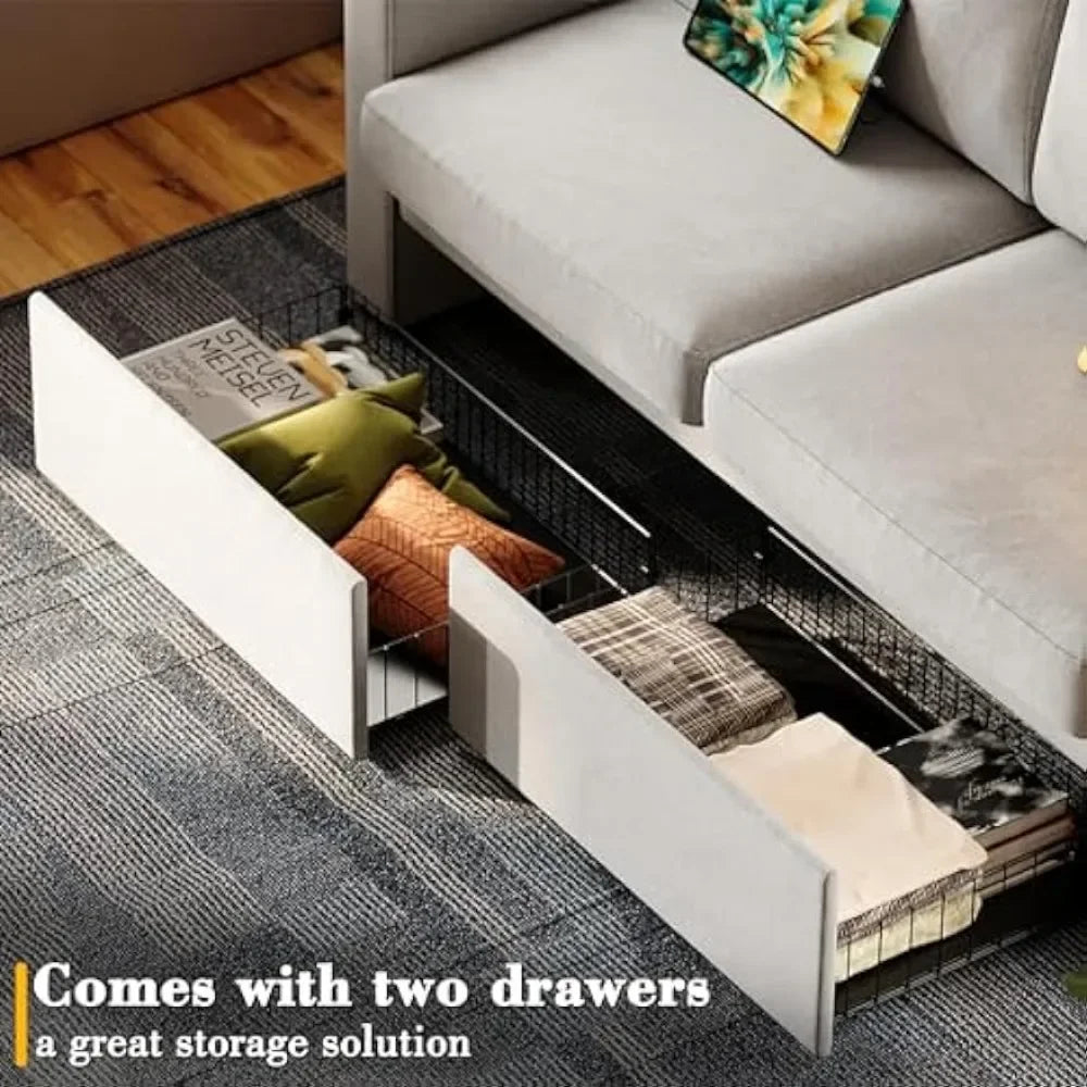 Loveseat Sofa with Drawer & Charging Port,Couches for Living Room with Track Armrest, Double Sofa for Bedroom, Grey