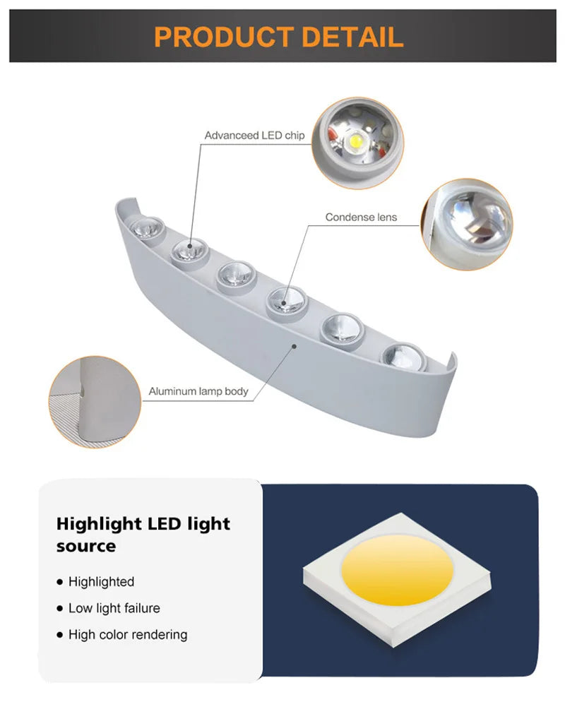 Up and Down LED Wall Lamp Waterproof IP65 Aluminium Interior Wall Light For Bedroom Living Room Corridor Indoor Outdoor Lighting