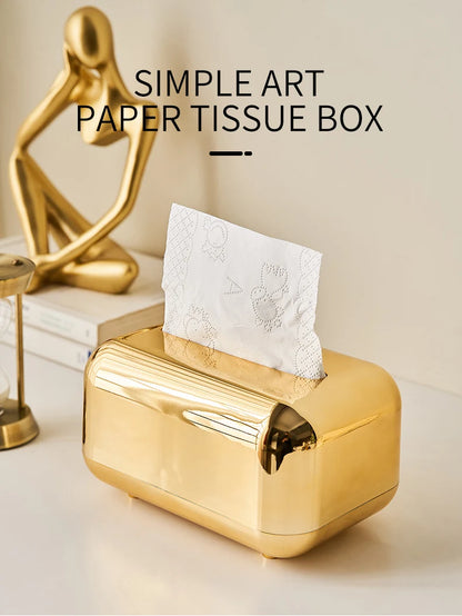 Light Luxury Golden Tissue Box Wipe Case Boxed Tissue Office and Home Storage Box Living Room Desktop Decoration Tissue Box Gift