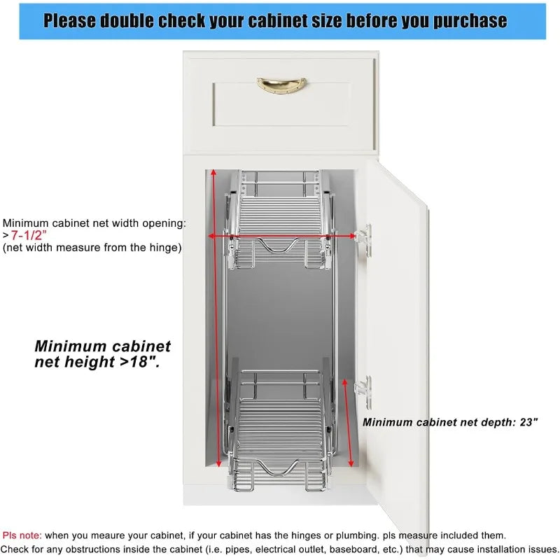 Pull Out Cabinet Organizer, Cabinet Pull Out Shelves, 2 Tier Pull Out Drawers for Kitchen Cabinets,