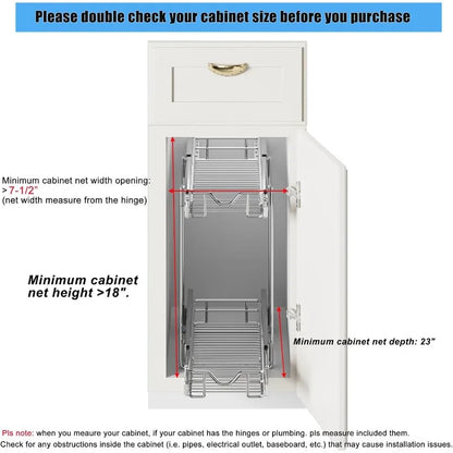 Pull Out Cabinet Organizer, Cabinet Pull Out Shelves, 2 Tier Pull Out Drawers for Kitchen Cabinets,
