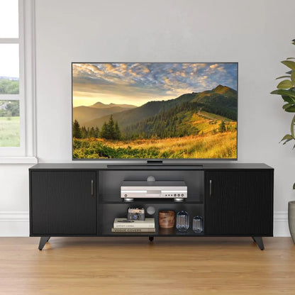 TV Stand,Entertainment Center with 2Doors and 2Cubby Storages Cabinets for up to 65 inch for Living Room Bedroom Black,53.5 inch