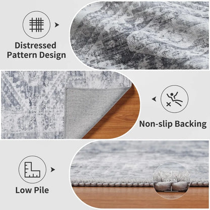 Area Rugs for Living Room, Machine Washable Non Slip Rug Modern Distressed Moroccan Indoor Area Rug Carpet Ultra Soft Rugs