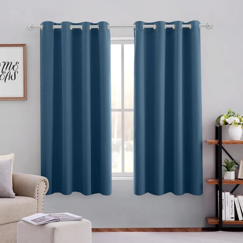 Aqua Blackout Curtains for Bedroom 52 X 84 Inch Length 2 Panels Set Room Darkening Bedroom Curtains