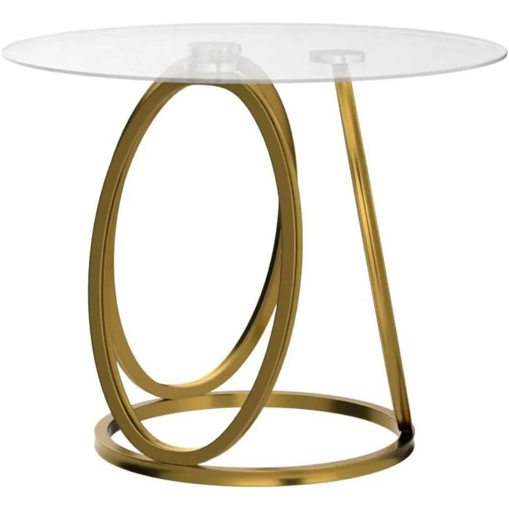 Gold End Table for Living Room, Modern Glass Side Table with Metal Frames for Home&Office, Glass Eedroom, Gold Finish, 1 PC