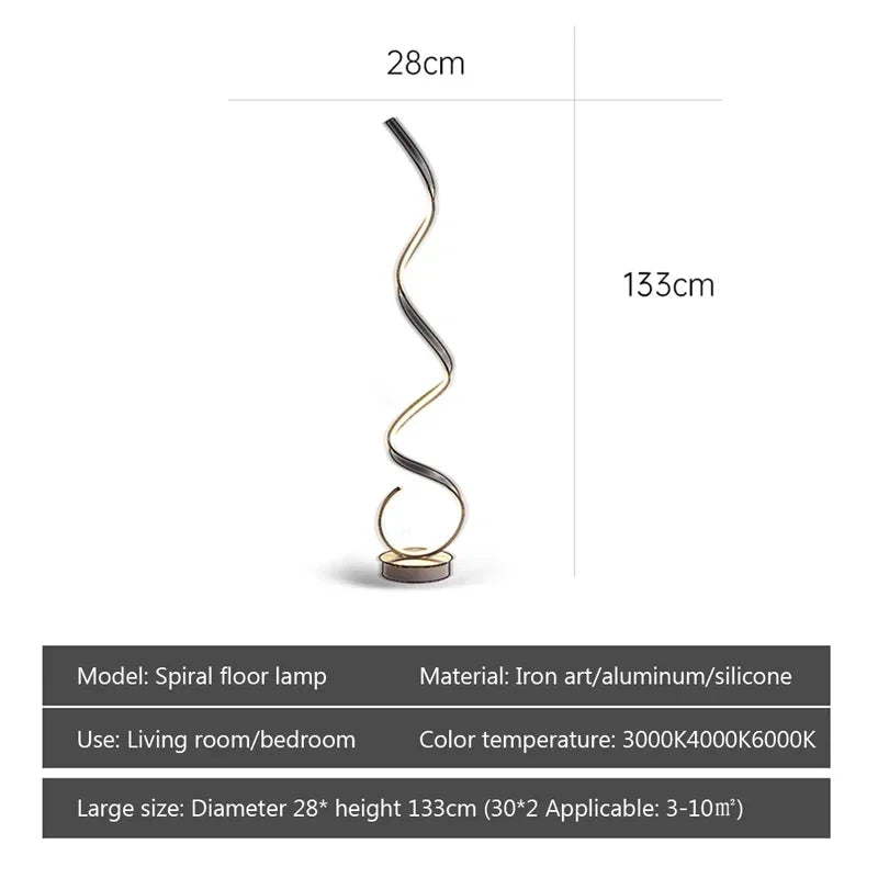 Modern LED Floor Lamp Home Decor Spiral Line Lights Bedroom Living Room Sofa Corner Black White Indoor Vertical Lighting Lustre
