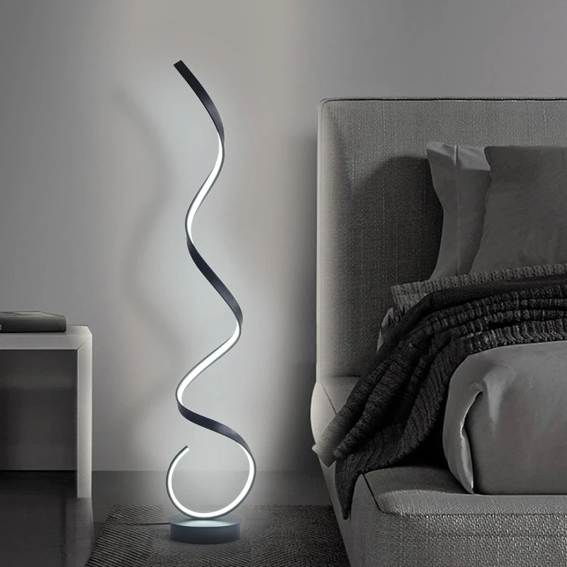 Modern LED Floor Lamp Home Decor Spiral Line Lights Bedroom Living Room Sofa Corner Black White Indoor Vertical Lighting Lustre