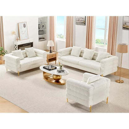 85 Inch Sofa, Oversized Sofa, 3 Seats Comfy Couch for Living Room, Deep Seat Sofa with Sturdy Wood Frame, Bouclé Couch, White