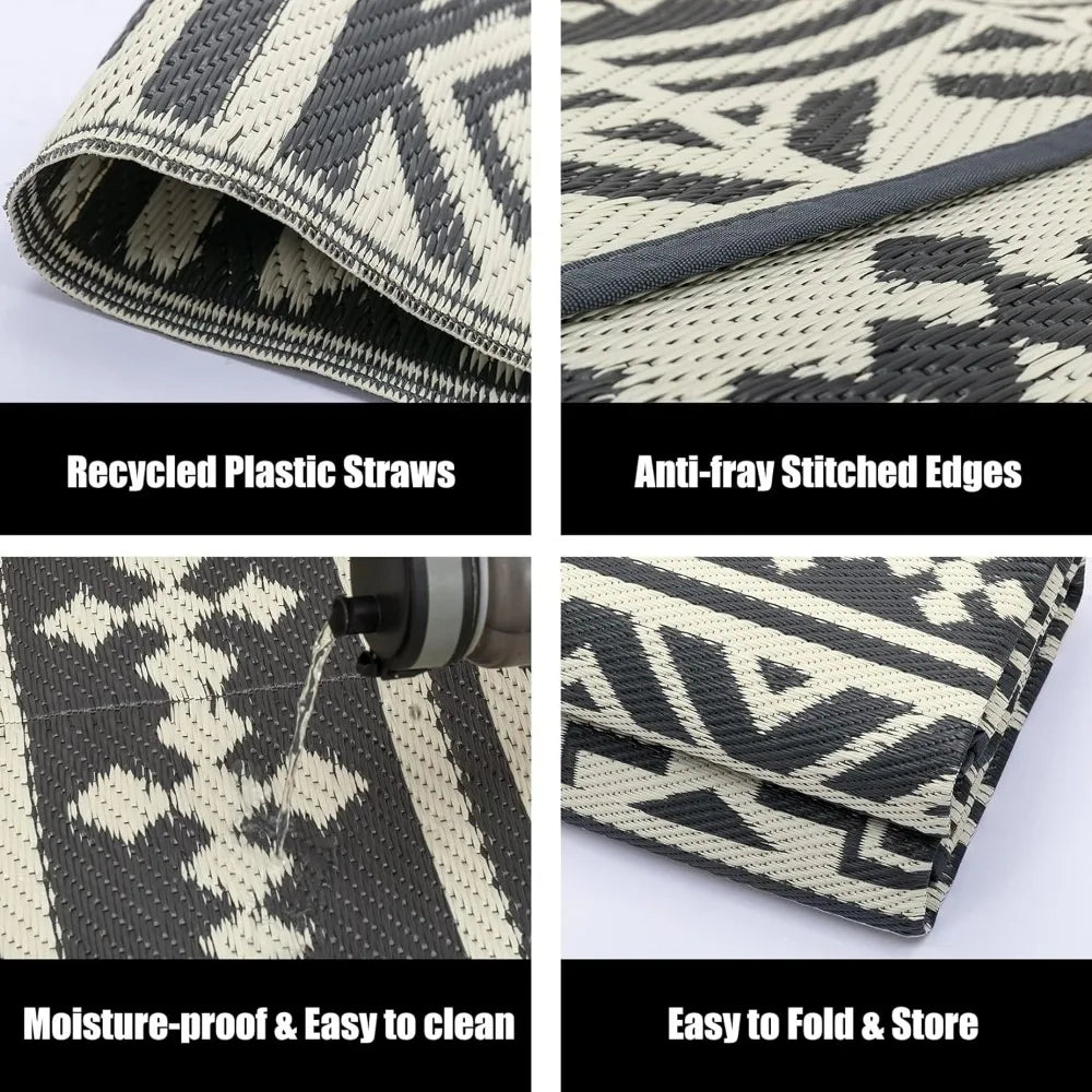 Waterproof Mat Outdoor Rugs, 9'x12' for Patios Clearance Carpet Camping, Large Rugs Geometric Boho