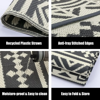Waterproof Mat Outdoor Rugs, 9'x12' for Patios Clearance Carpet Camping, Large Rugs Geometric Boho