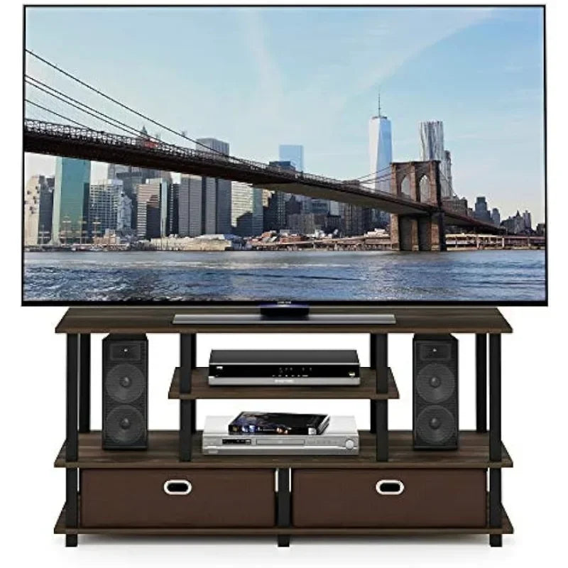 Furinno JAYA Large Stand for Up To 50-Inch TV, Columbia Walnut/Black/Dark Brown Tv Stand Living Room Furniture