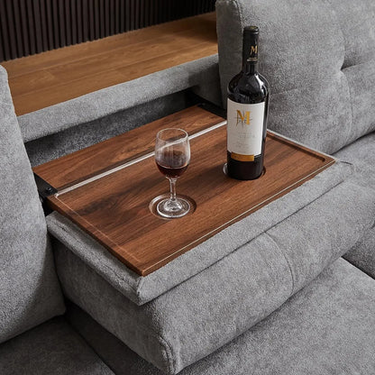Convertible Sectional Sofa with Storage, 4 Seat L Shaped Couch with Chaise and Cup Holder Fabric Sofas Couches for Living Room