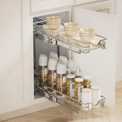 Pull Out Cabinet Organizer, Cabinet Pull Out Shelves, 2 Tier Pull Out Drawers for Kitchen Cabinets,