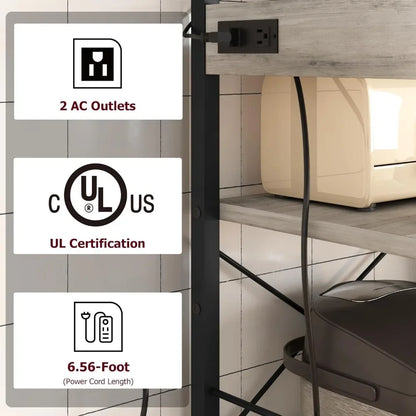 Bakers Rack With Power Outlet Kitchen Accessories Coffee Bar With Wire Drawer Shelf Industrial Microwave Stand Freight Free Home