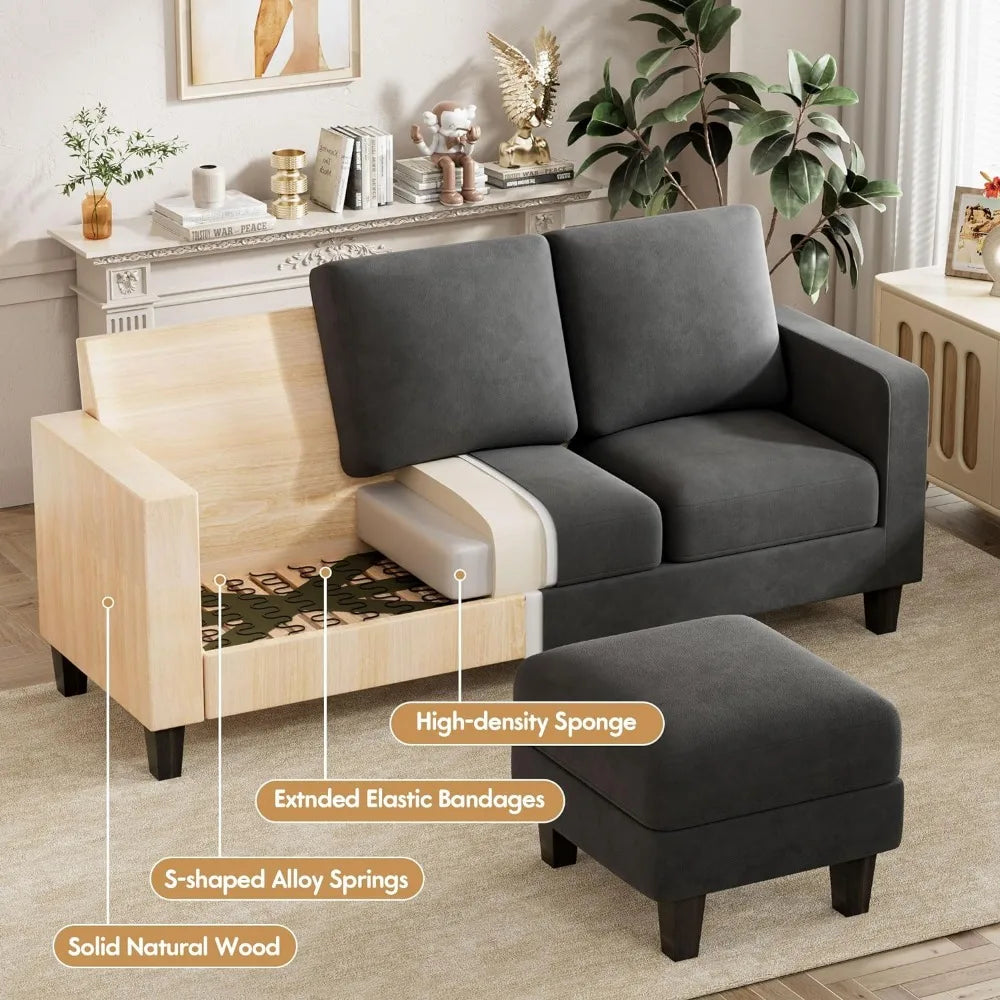 Living Room Sofa,Convertible Sectional , Movable Ottoman Small Couch, for Living Room ,3 Seat L-Shaped Sofa with Linen Fabric