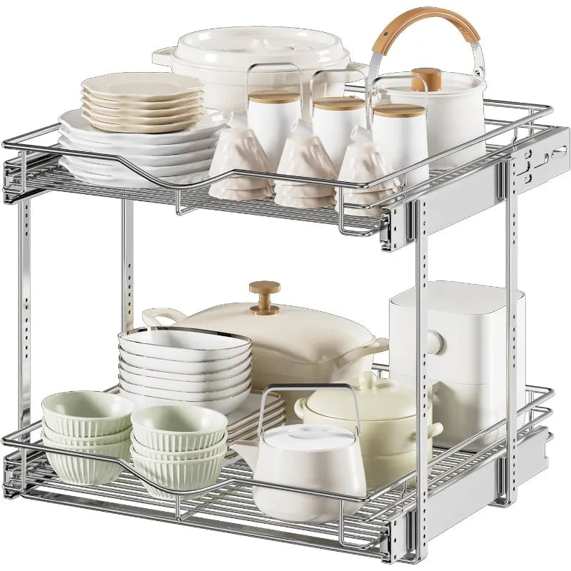 Pull Out Cabinet Organizer, Cabinet Pull Out Shelves, 2 Tier Pull Out Drawers for Kitchen Cabinets,