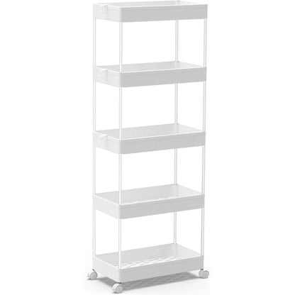 5-Tier Storage Cart Organizer Rolling Utility Cart, Mobile Shelving Unit Slide Out Storage Shelves for Kitchen Living  Room