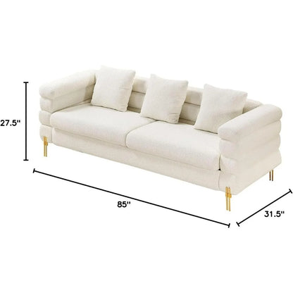 85 Inch Sofa, Oversized Sofa, 3 Seats Comfy Couch for Living Room, Deep Seat Sofa with Sturdy Wood Frame, Bouclé Couch, White