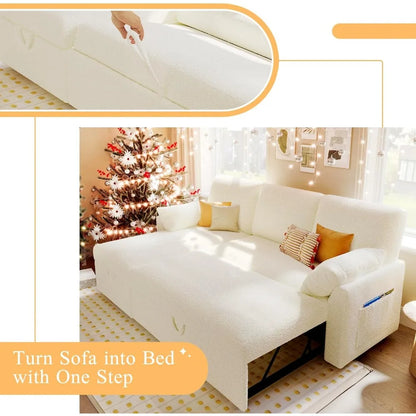 Sofa Bed, Sofa Bed with Pull-out Bed, White Throw Pillows - 2-in-1 Pull-out Sofa Bed with Storage Chain for The Living Room