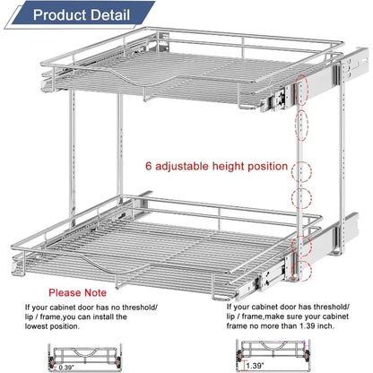 Pull Out Cabinet Organizer, Cabinet Pull Out Shelves, 2 Tier Pull Out Drawers for Kitchen Cabinets,