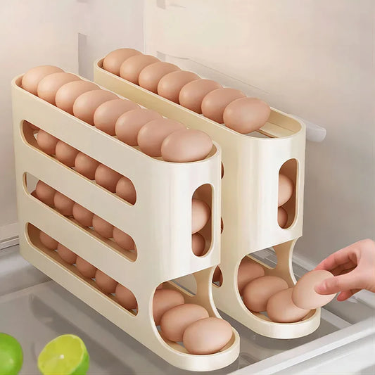 4 Layers Automatic Rolling Egg Holder Rack Fridge Egg Storage Box Container Refrigerator Egg Dispenser Fridge Organizer Kitchen