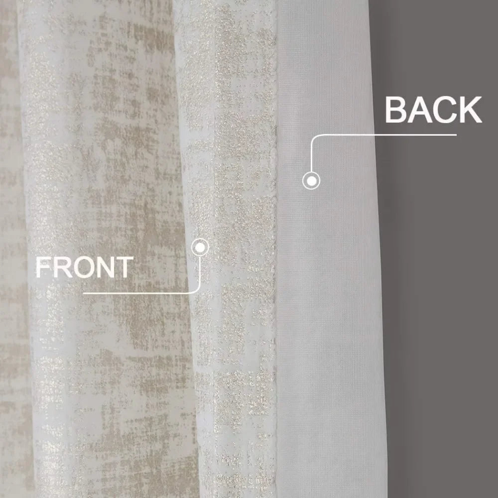 White Soft Velvet Curtains 95 Inch Length Luxury Bedroom Curtains Gold Foil Print Window Curtains for Living Room Set of 2