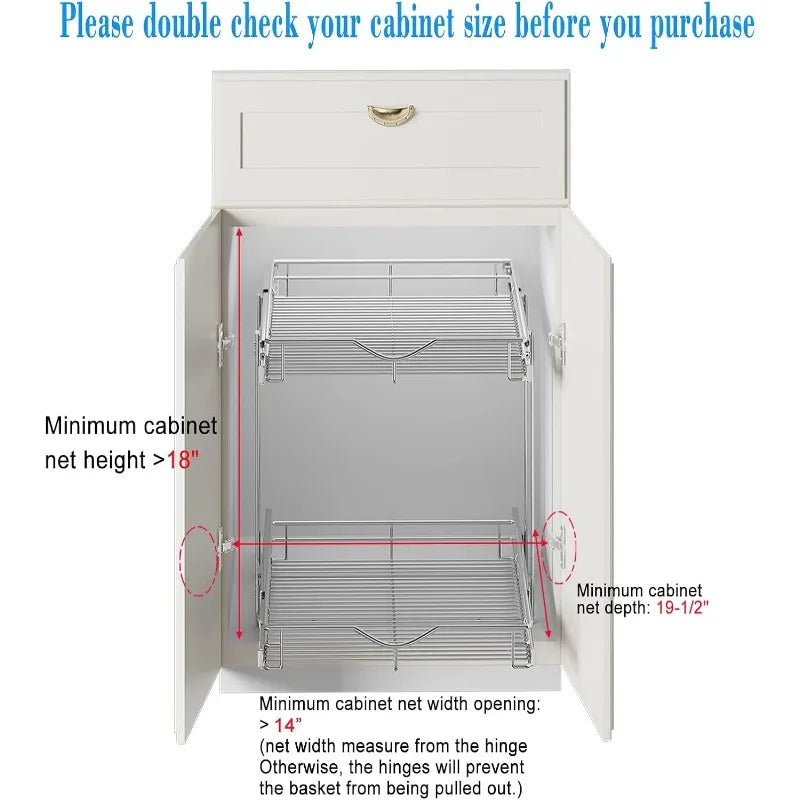 Pull Out Cabinet Organizer, Cabinet Pull Out Shelves, 2 Tier Pull Out Drawers for Kitchen Cabinets,
