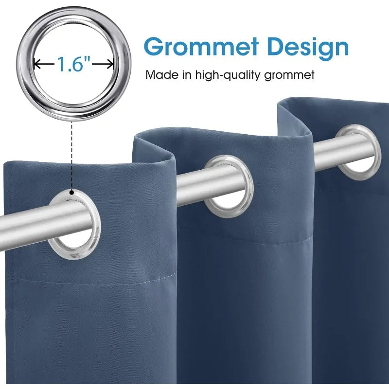 Aqua Blackout Curtains for Bedroom 52 X 84 Inch Length 2 Panels Set Room Darkening Bedroom Curtains