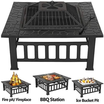 Fire Pits, 32 Inch Outdoor Fire Pit Table, Wood Burning Firepit Stove with Lid for Camping&BBQ, Garden, Backyard, Fire Pits