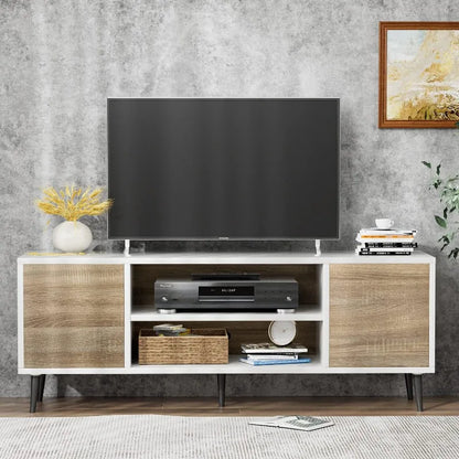 Modern TV Stand Entertainment Center with Two Storage Cabinets, Retro Style Media Console for Living Room, Bedroom, Office