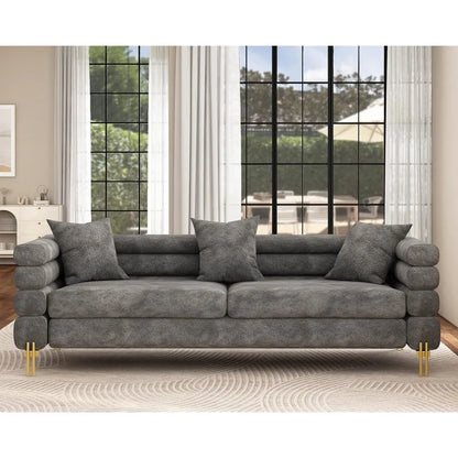 85 Inch Sofa, Oversized Sofa, 3 Seats Comfy Couch for Living Room, Deep Seat Sofa with Sturdy Wood Frame, Bouclé Couch, White