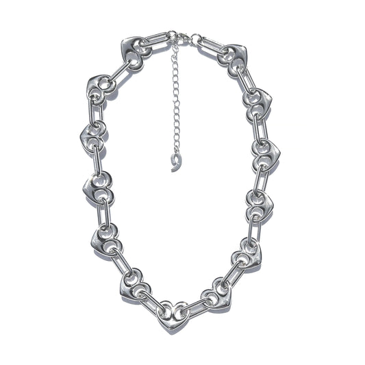 HEART SHAPED STATEMENT CHAIN NECKLACE | Silver Plated, 17" Length