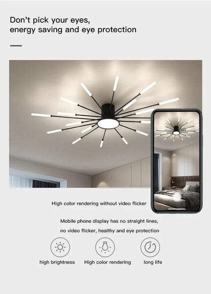 Firework Shaped Modern LED Chandelier for Living Room Bedroom Dining Room Natural Light Ceiling Lamp Interior Lighting Fixture