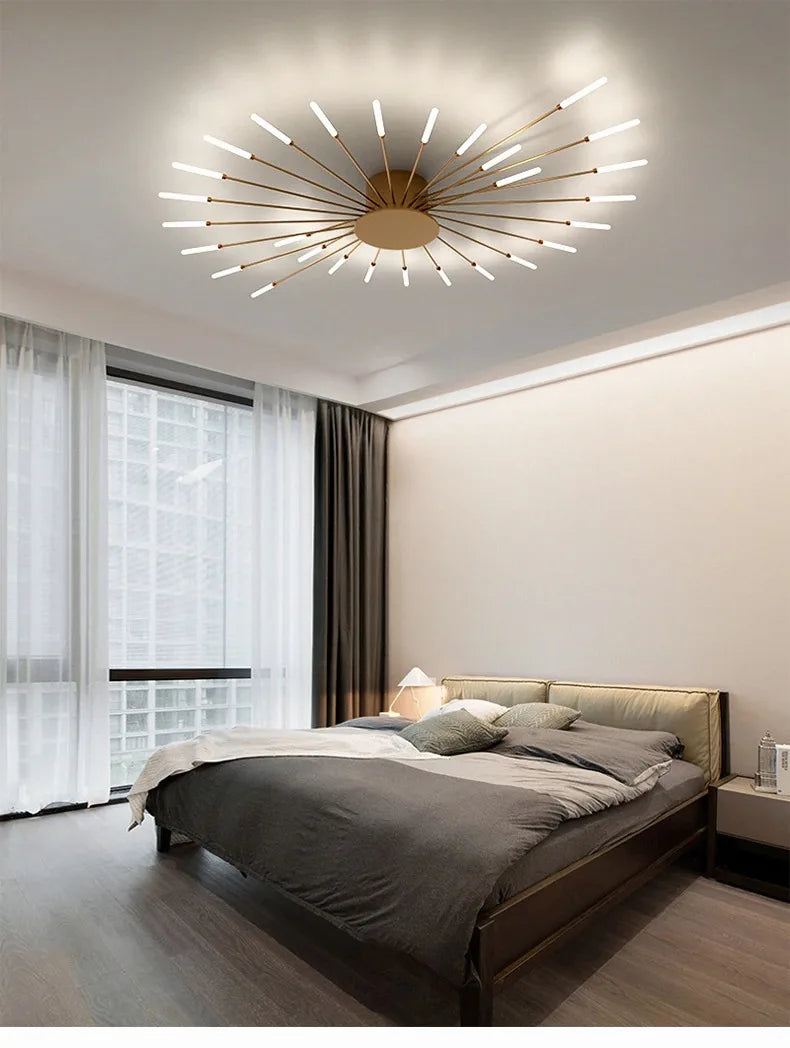Firework Shaped Modern LED Chandelier for Living Room Bedroom Dining Room Natural Light Ceiling Lamp Interior Lighting Fixture