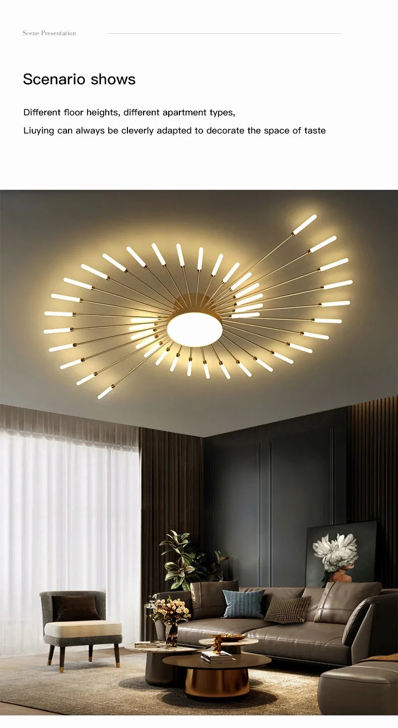 Firework Shaped Modern LED Chandelier for Living Room Bedroom Dining Room Natural Light Ceiling Lamp Interior Lighting Fixture