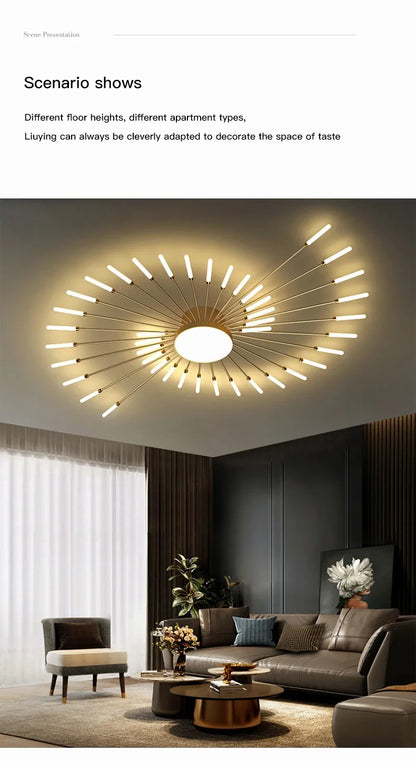 Firework Shaped Modern LED Chandelier for Living Room Bedroom Dining Room Natural Light Ceiling Lamp Interior Lighting Fixture
