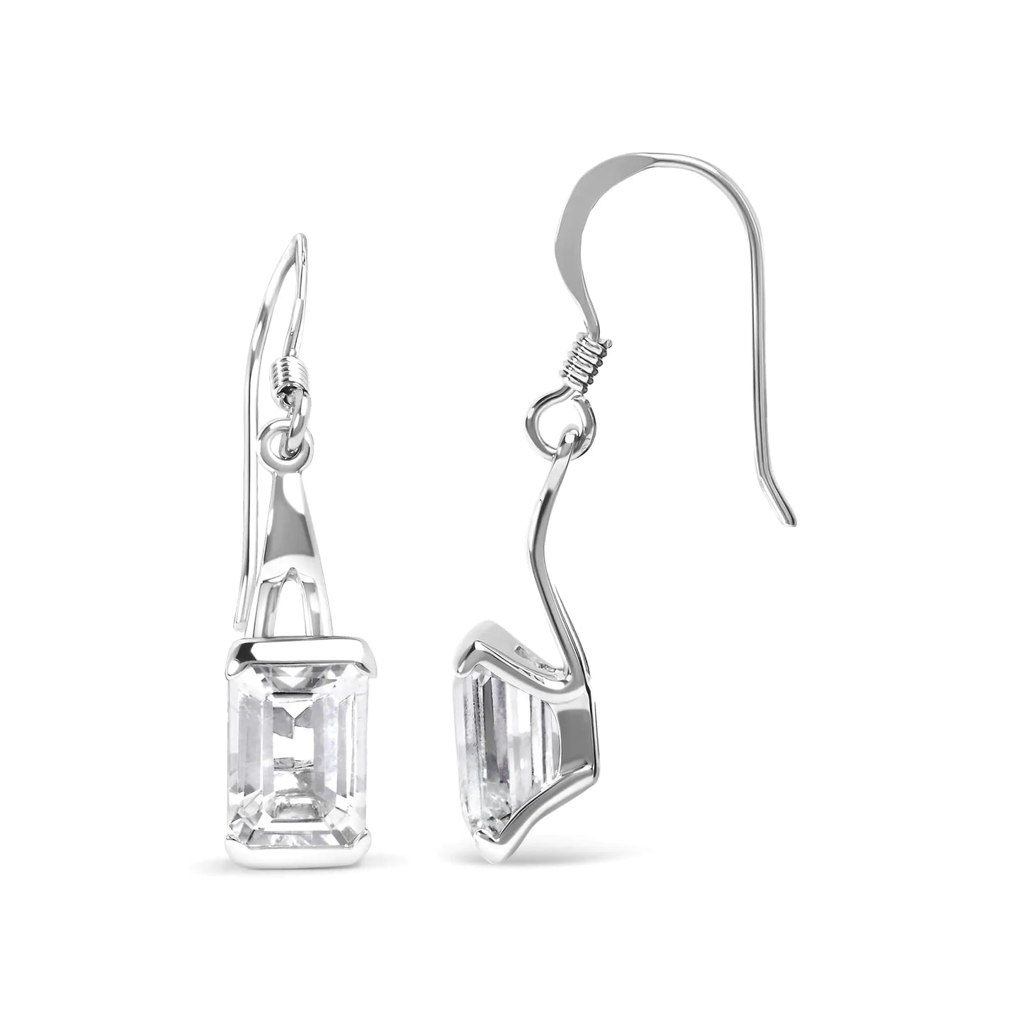 Sterling Silver 3.0 Cttw Emerald Cut White Topaz Solitaire Dangle Earring - AAA Quality