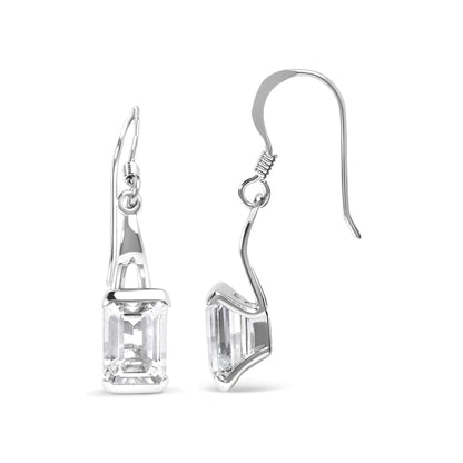 Sterling Silver 3.0 Cttw Emerald Cut White Topaz Solitaire Dangle Earring - AAA Quality