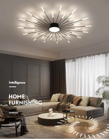 Firework Shaped Modern LED Chandelier for Living Room Bedroom Dining Room Natural Light Ceiling Lamp Interior Lighting Fixture