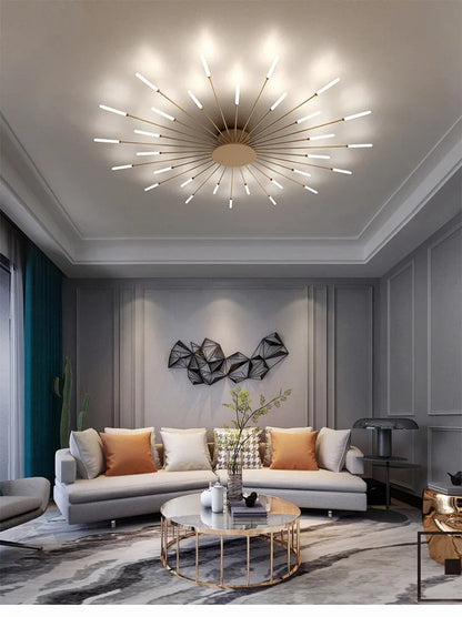 Firework Shaped Modern LED Chandelier for Living Room Bedroom Dining Room Natural Light Ceiling Lamp Interior Lighting Fixture