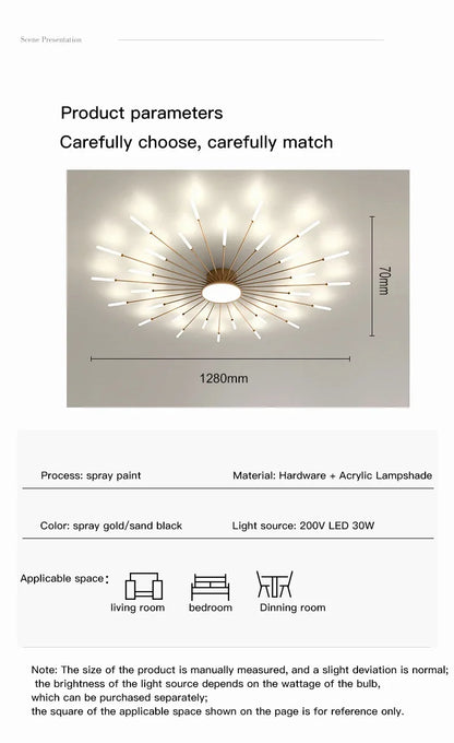 Firework Shaped Modern LED Chandelier for Living Room Bedroom Dining Room Natural Light Ceiling Lamp Interior Lighting Fixture