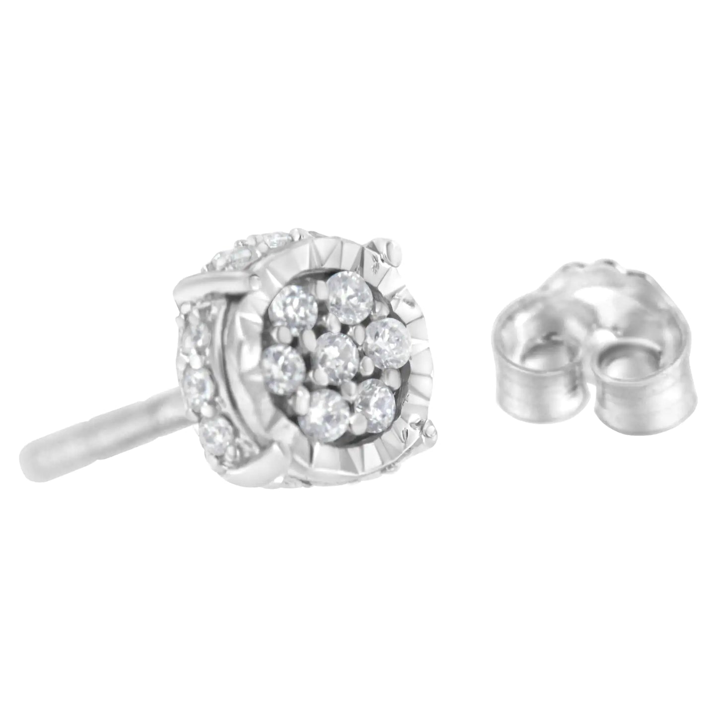 Sterling Silver 1/3 cttw Round-cut Diamond Floral Stud Earring (I-J Clarity, I3 Color)