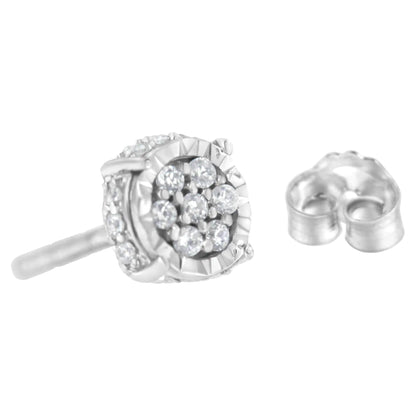 Sterling Silver 1/3 cttw Round-cut Diamond Floral Stud Earring (I-J Clarity, I3 Color)