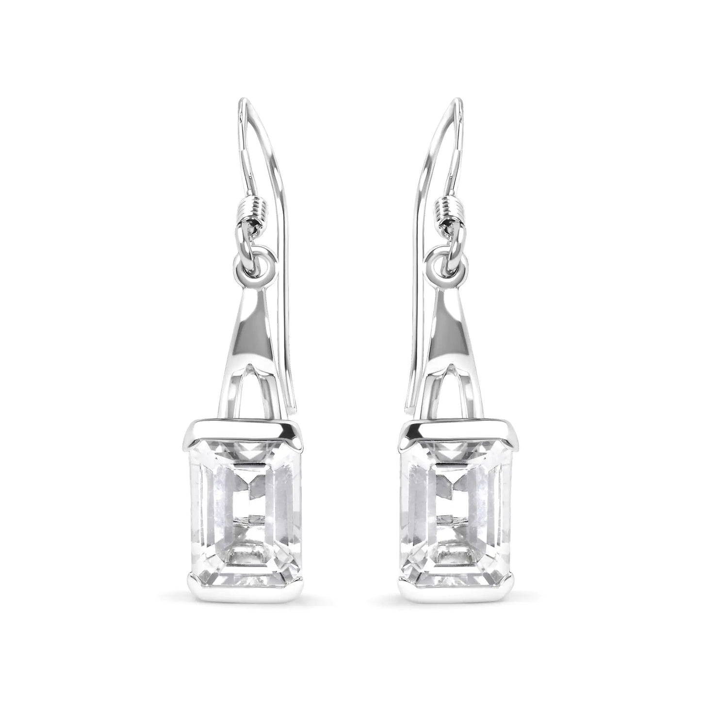 Sterling Silver 3.0 Cttw Emerald Cut White Topaz Solitaire Dangle Earring - AAA Quality