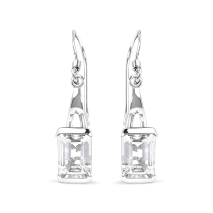 Sterling Silver 3.0 Cttw Emerald Cut White Topaz Solitaire Dangle Earring - AAA Quality