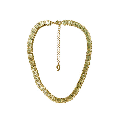 Crystal Baguette Rhinestone Chain Necklace with Gold Plating