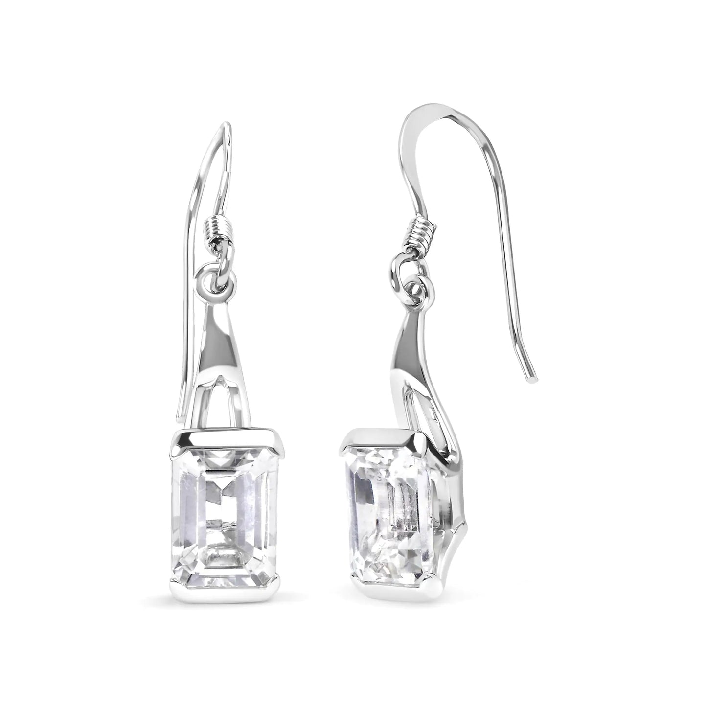 Sterling Silver 3.0 Cttw Emerald Cut White Topaz Solitaire Dangle Earring - AAA Quality