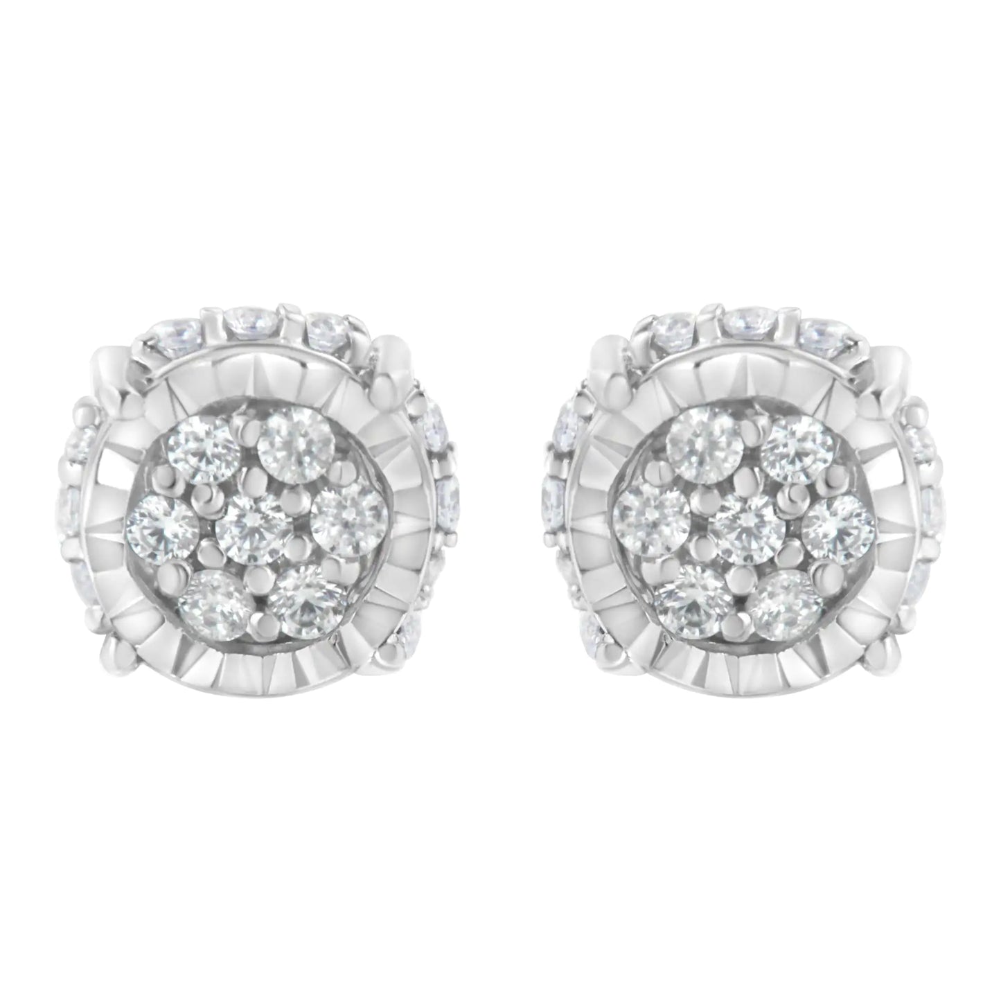 Sterling Silver 1/3 cttw Round-cut Diamond Floral Stud Earring (I-J Clarity, I3 Color)